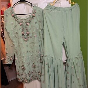 Embroidered Green Kurta and Sharara Set